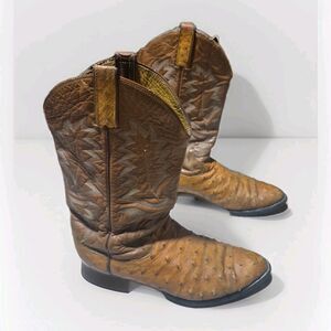 PANHANDLE SLIM  Ostrich Men's Boots Size 11.5D Cowboy Leather Brown Western